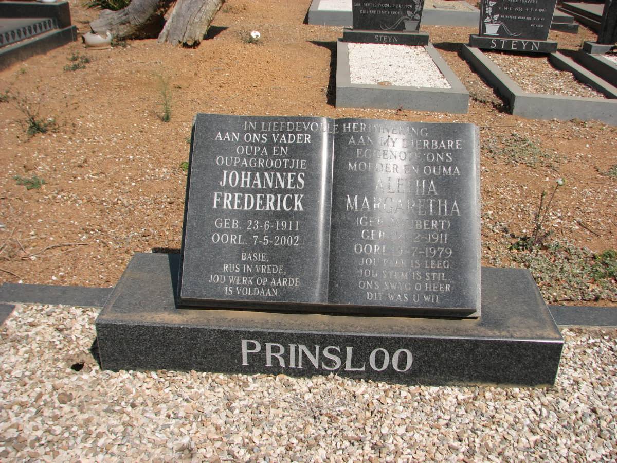 PRINSLOO Johannes Frederick 1911-2002 &amp; Aletta Margaretha JOUBERT 1911-1979