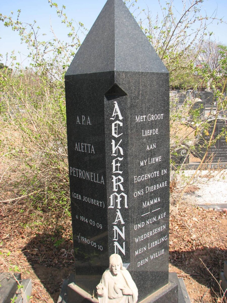ACKERMANN Aletta Petronella nee JOUBERT 1914-1980