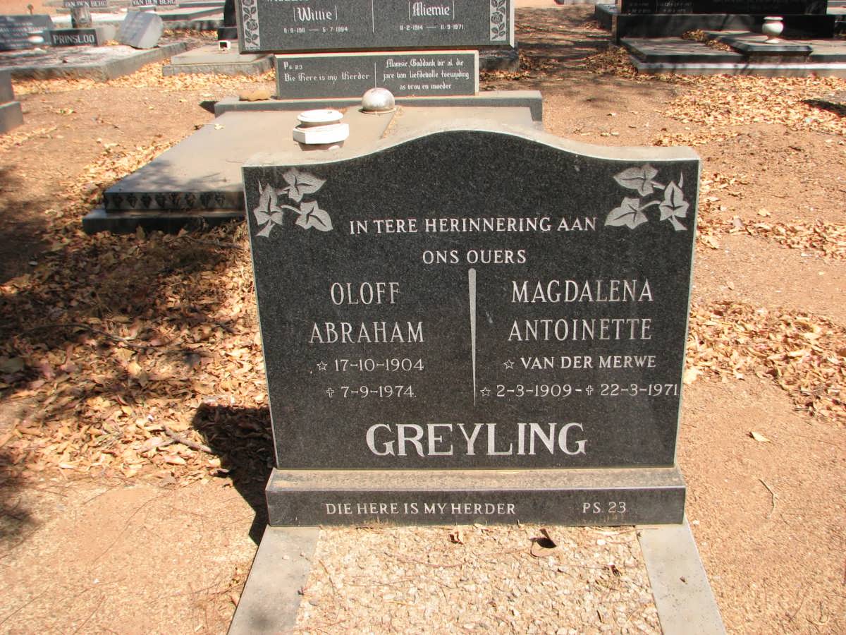 GREYLING Olof Abraham 1904-1974 &amp; Magdalena Antoinette VAN DER MERWE 1909-1971
