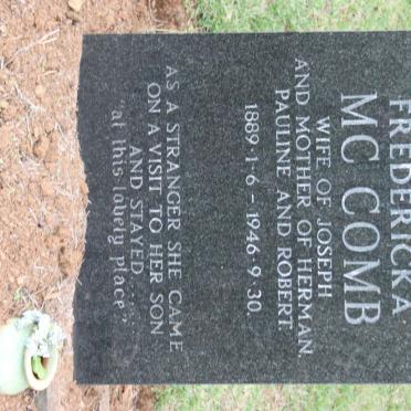 McCOMB Johanna Fredericka 1889-1946