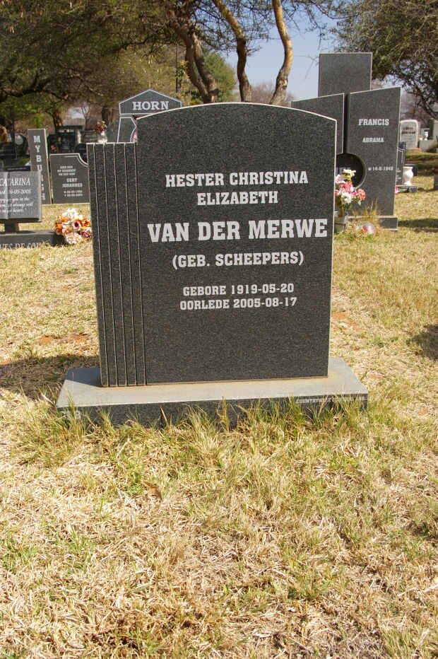 MERWE Hester Christina Elizabeth, van der nee SCHEEPERS 1919-2005