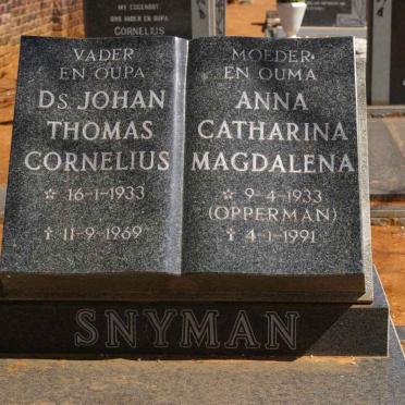 SNYMAN Johan Thomas Cornelius 1933-1969 &amp; Anna Catharina Magdalena OPPERMAN 1933-1991