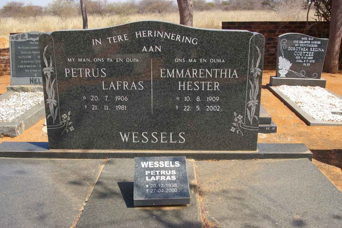WESSELS Petrus Lafras 1906-1981 &amp; Emmarenthia Hester 1909-2002 :: WESSELS Petrus Lafras 1938-2000