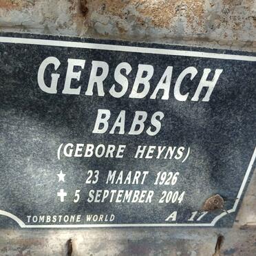 GERSBACH Babs nee HEYNS 1926-2004
