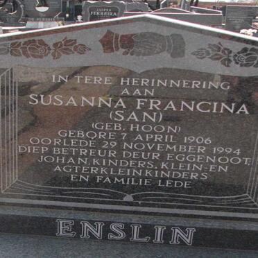 ENSLIN Susanna Francina nee HOON 1906-1994