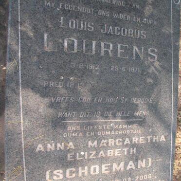 LOURENS Louis Jacobus 1913-1971 &amp; Anna Margaretha Elizabeth SCHOEMAN 1918-2006