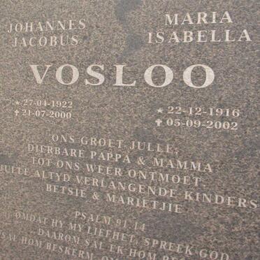 VOSLOO Johannes Jacobus 1922-2000 &amp; Maria Isabella 1916-2002