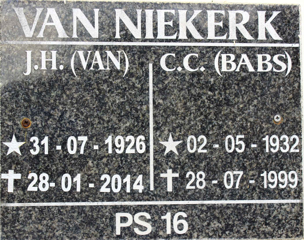NIEKERK J.H.,van 1926-2014 &amp; C.C. 1932-1999