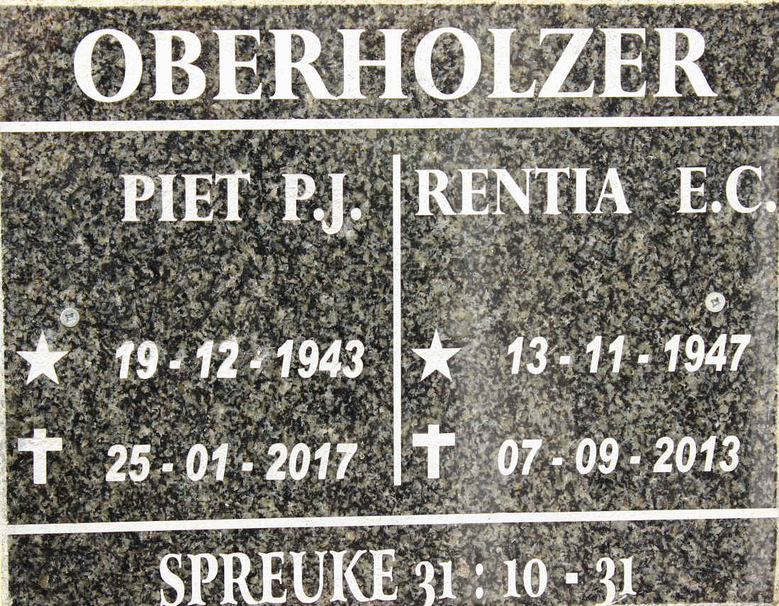 OBERHOLZER P.J. 1943-2017 &amp; E.C. 1947-2013