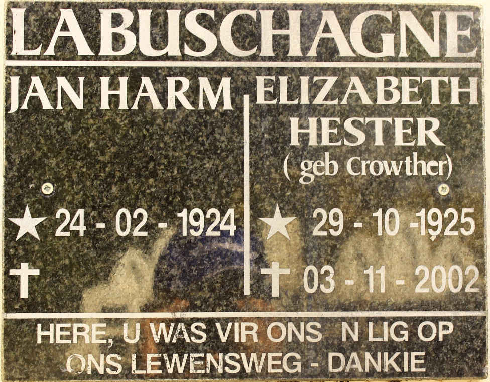 LABUSCHAGNE Jan Harm 1924- &amp;  Elizabeth Hester CROWTHER 1925-2002