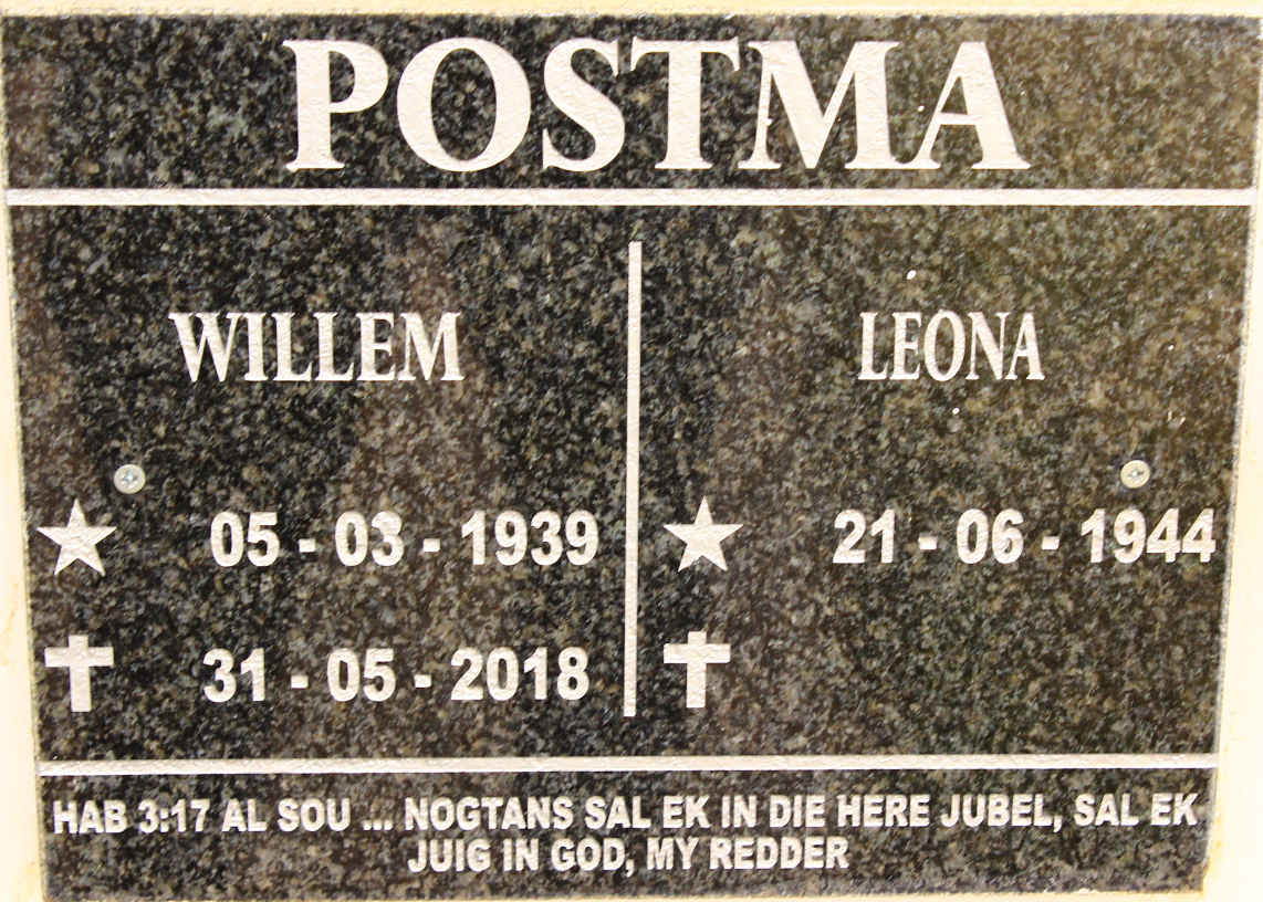 POSTMA Willem 1939-2018 &amp; Leona 1944-