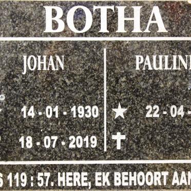 BOTHA Johan 1930-2019 &amp; Pauline 1940-