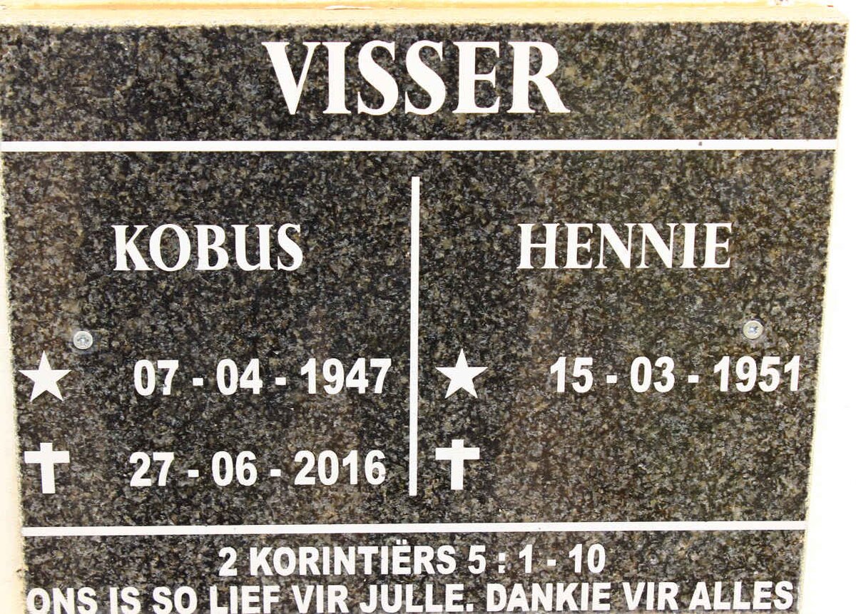 VISSER Kobus 1947-2016 &amp; Hennie 1951-