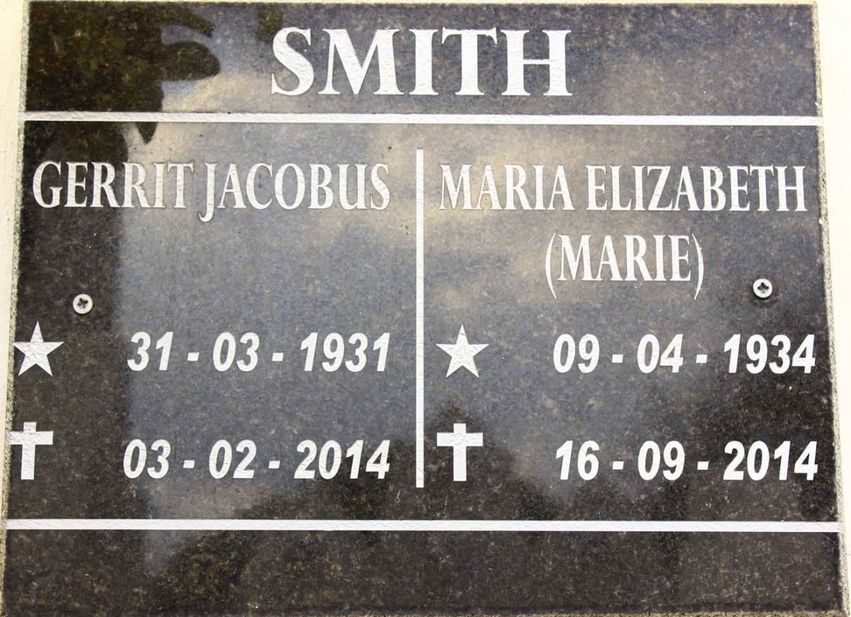 SMITH Gerrit Jacobus 1931-2014 &amp; Maria Elizabeth 1934-2014