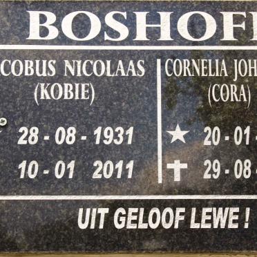 BOSHOFF Jacobus Nicolaas 1931-2011 &amp; Cornelia Johanna 1933-2016