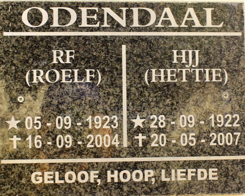 ODENDAAL R.F. 1923-2004 &amp; H.J.J. 1922-2007