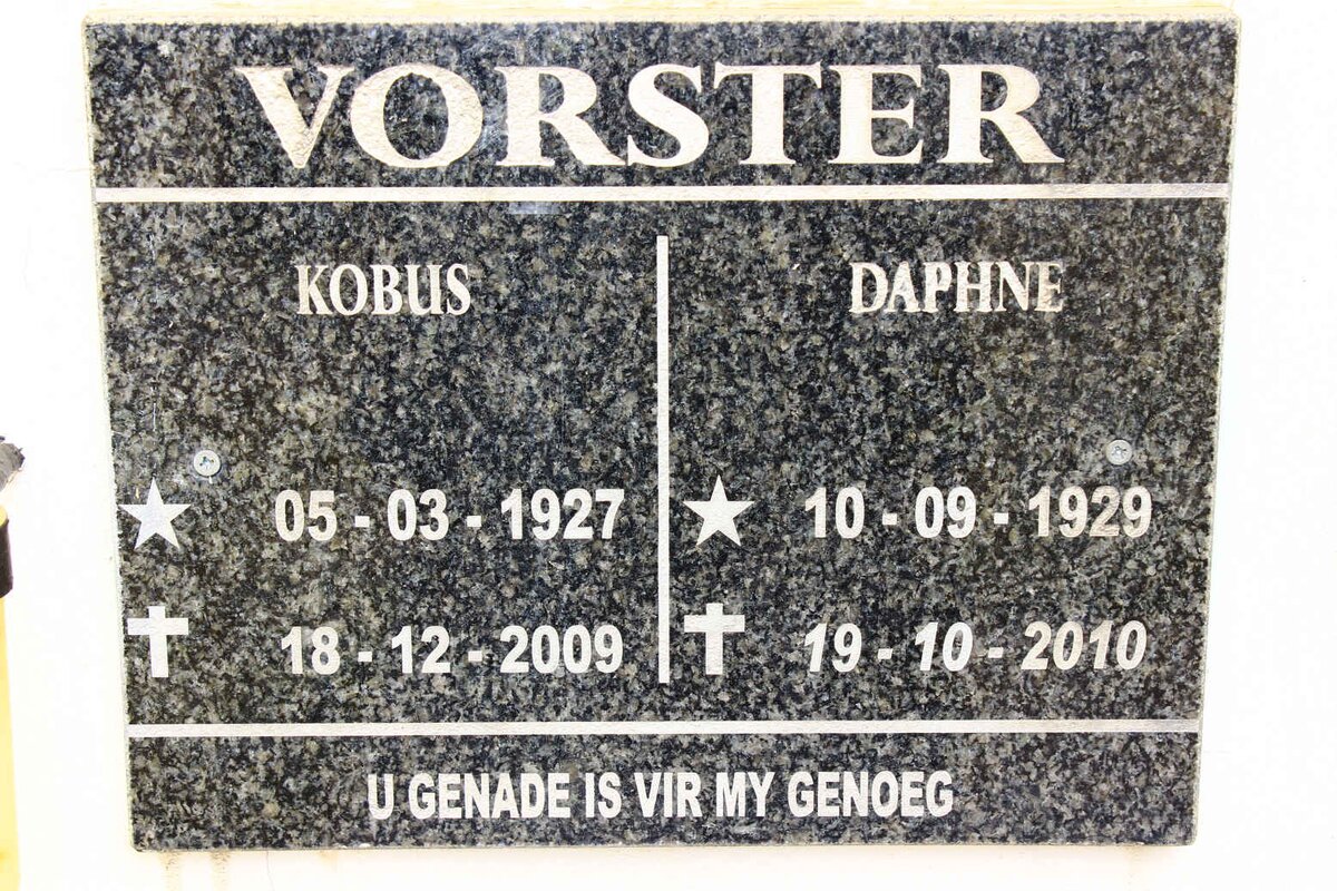 VORSTER Kobus 1927-2009 &amp; Daphne 1929-2010