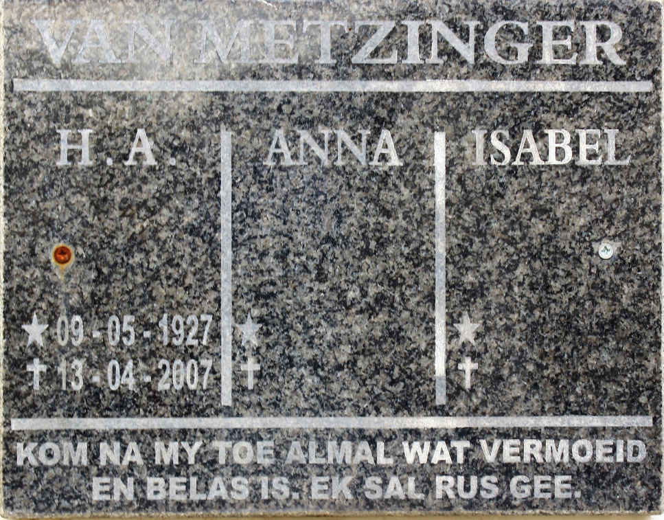 METZINGER H.A., van 1927-2007