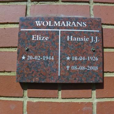 WOLMARANS Hansie J.J. 1926-2008 &amp; Elize 1944-