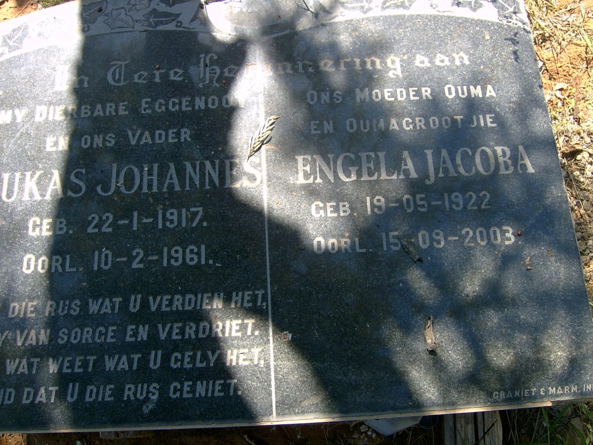 GROENEWALD Lukas Johannes 1917-1961 &amp; Engela Jacoba 1922-2003