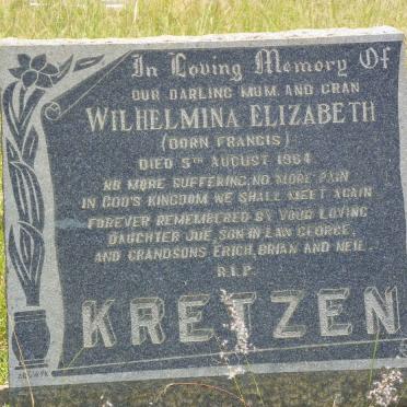 KRETZEN Wilhelmina Elizabeth nee FRANCIS -1964