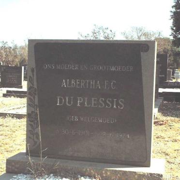 PLESSIS Albertha F.C., du nee WELGEMOED 1901-1974