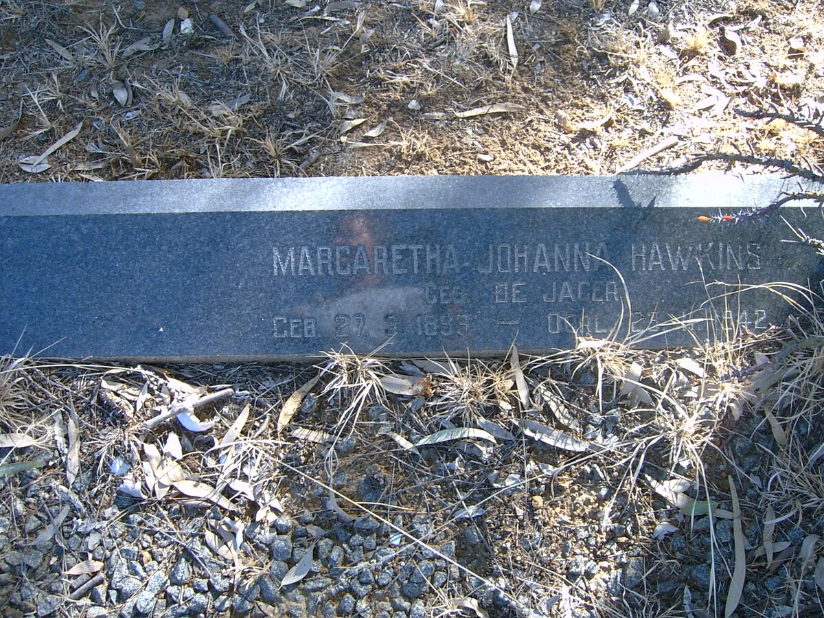 HAWKINS Margaretha Johanna nee DE JAGER 18??-1942