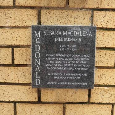 MCDONALD Susara Magdalena nee BARNARD 1928-2001