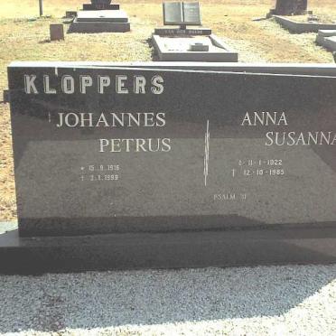 KLOPPER Johannes Petrus 1916-1999 &amp; Anna Susanna 1922-1985