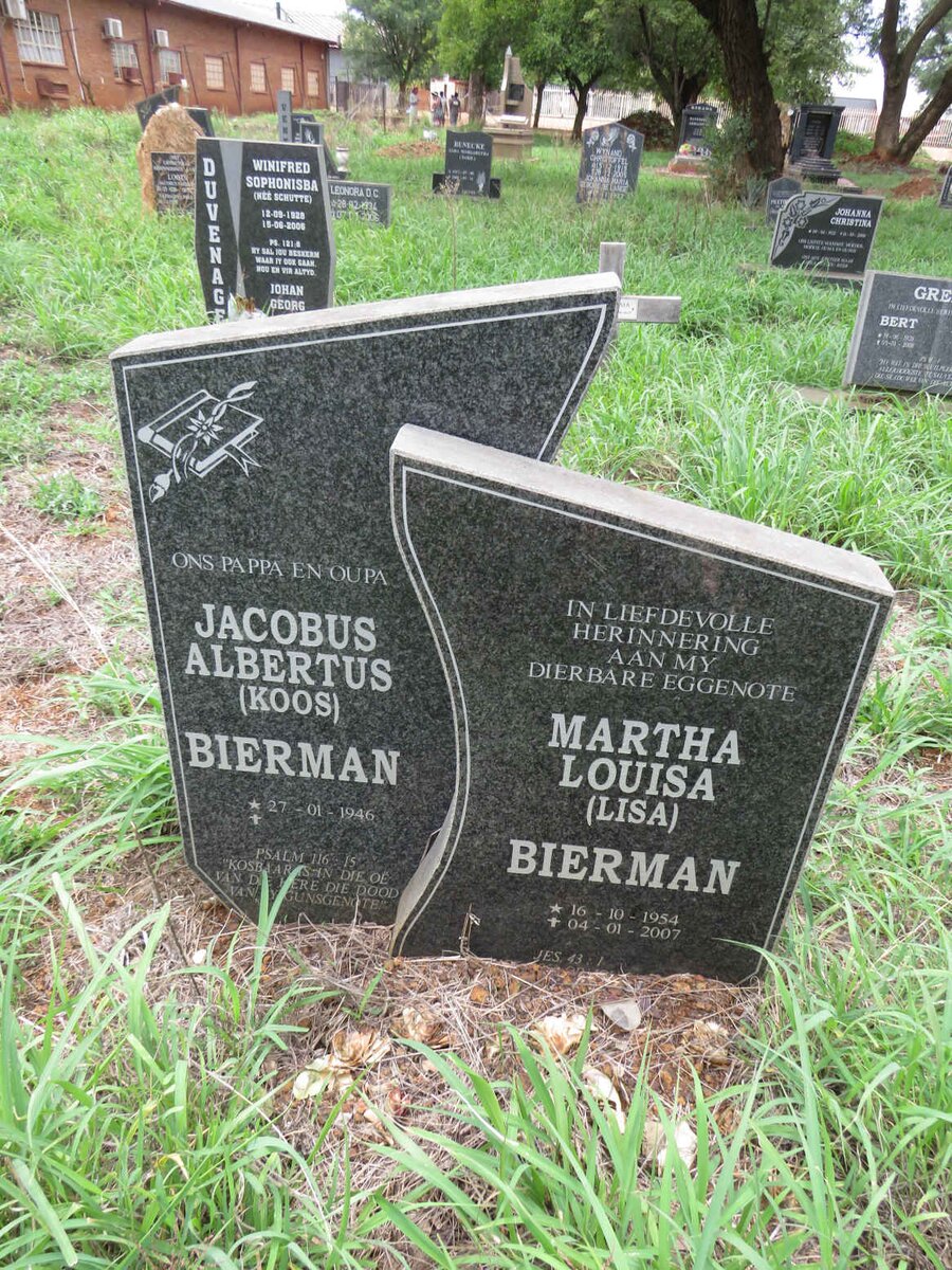 BIERMAN Jacobus Albertus 1946- & Martha Louisa 1954-2007