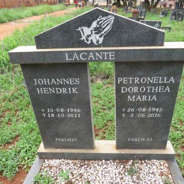 LACANTE Johannes Hendrik 1946-2011 & Petronella Dorothea Maria 1945-2016