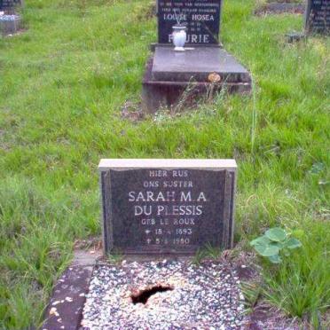 PLESSIS, Sarah M.A., du nee LE ROUX 1893-1980