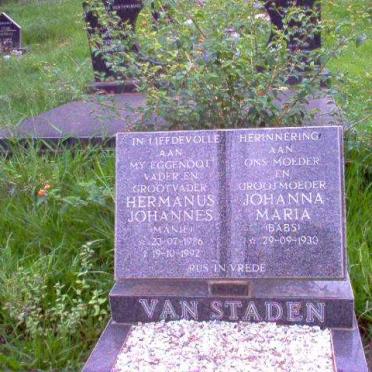 STADEN Hermanus Johanna, van 1926-1992  &amp; Johanna Maria 1930-