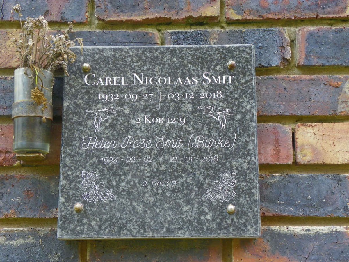 SMIT Carel Nicolaas 1932-2018 &amp; Helen Rose BURKE 1934-2018