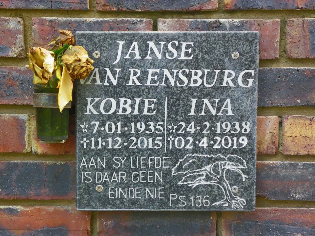 RENSBURG Kobie, Janse van 1935-2015 &amp; Ina 1938-2019