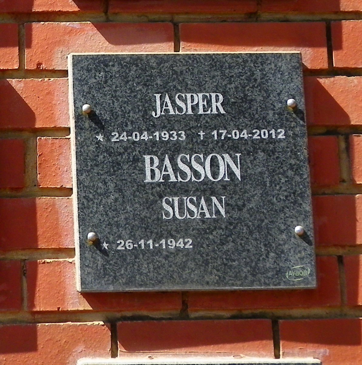 BASSON Jasper 1933-2012 &amp; Susan 1942-