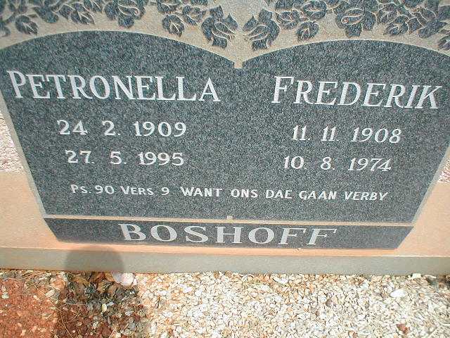 BOSHOFF Frederick 1908-1974 &amp; Petronella 1909-1995