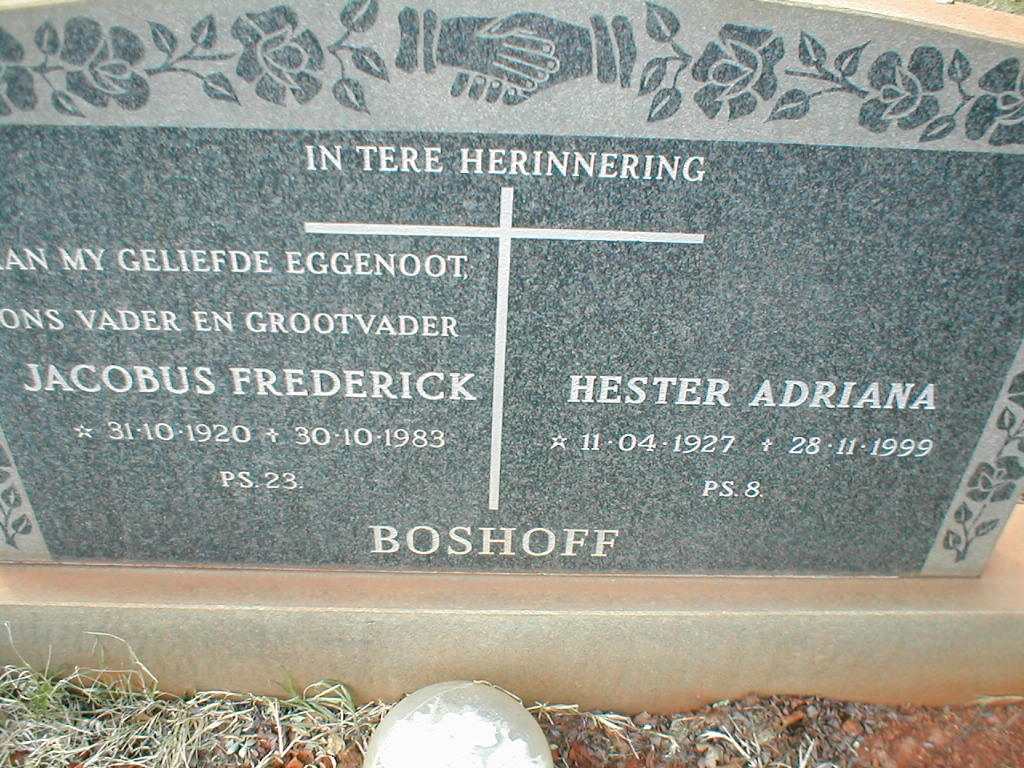 BOSHOFF Jacobus Frederick 1920-1983 &amp; Hester Adriana 1927-1999