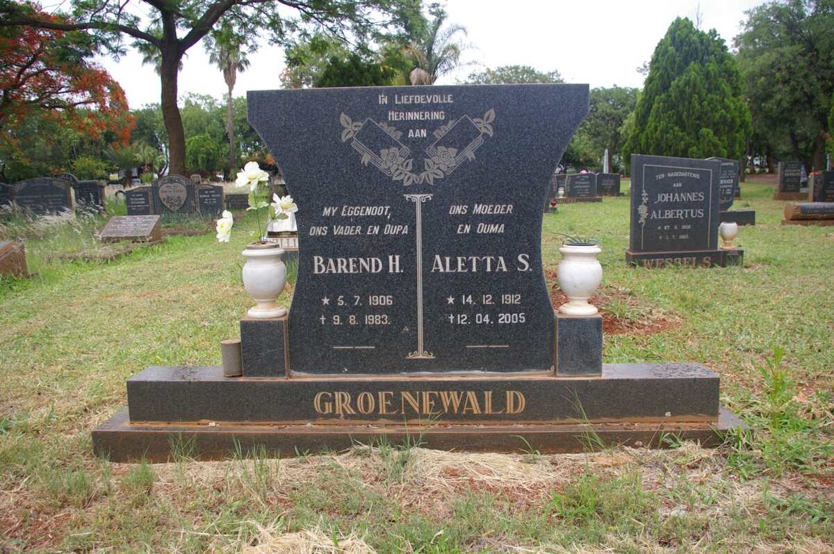 GROENEWALD Barend H. 1906-1983 &amp; Aletta S. 1912-2005