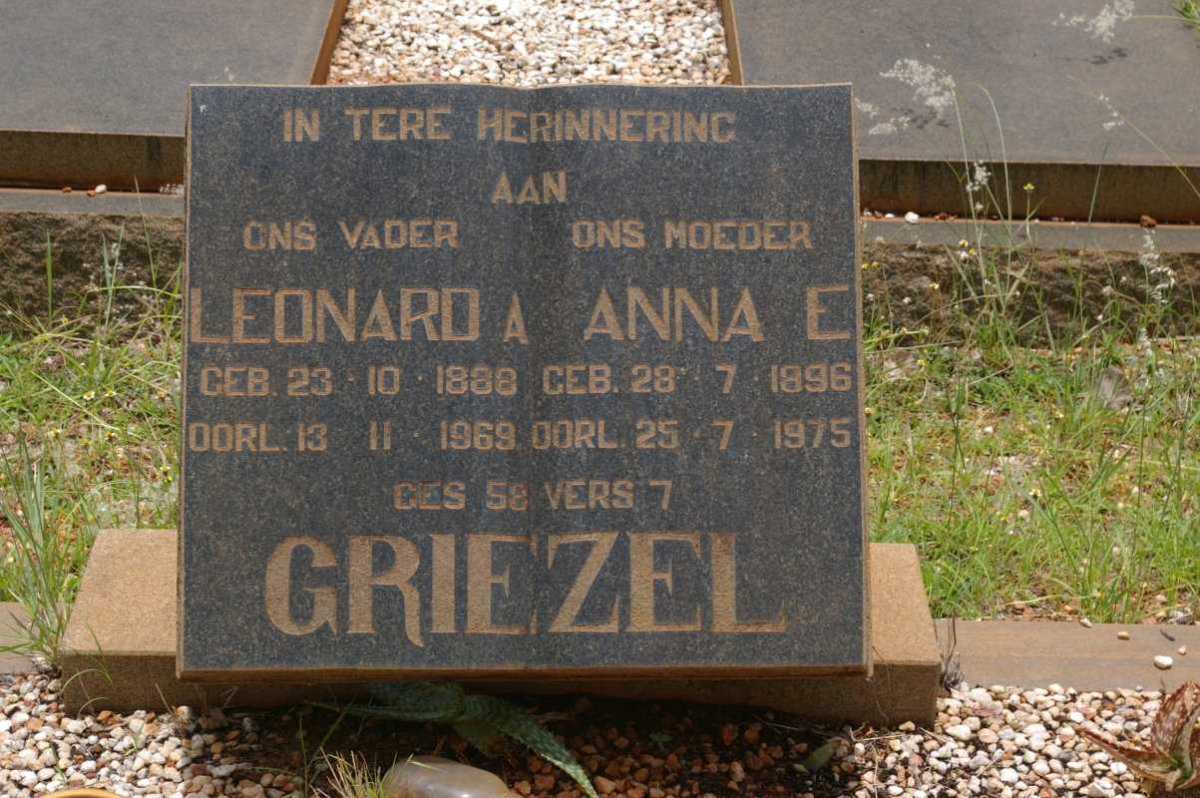 GRIEZEL Leonard A. 1888-1969 &amp; Anna E. 1896-1975