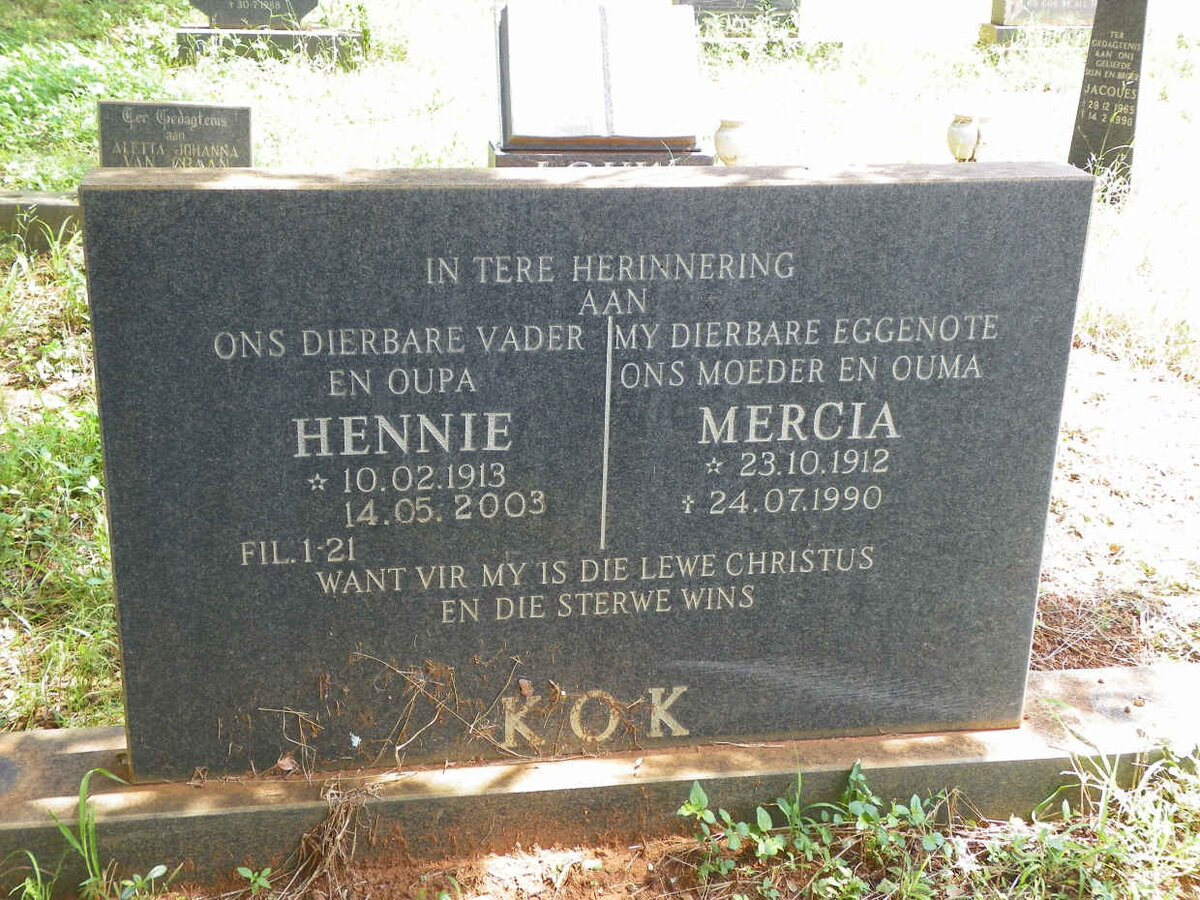 KOK Hennie 1913-2003 &amp; Mercia 1912-1990