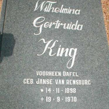 KING Wilhelmina Gertruida nee JANSE VAN RENSBURG 1898-1970
