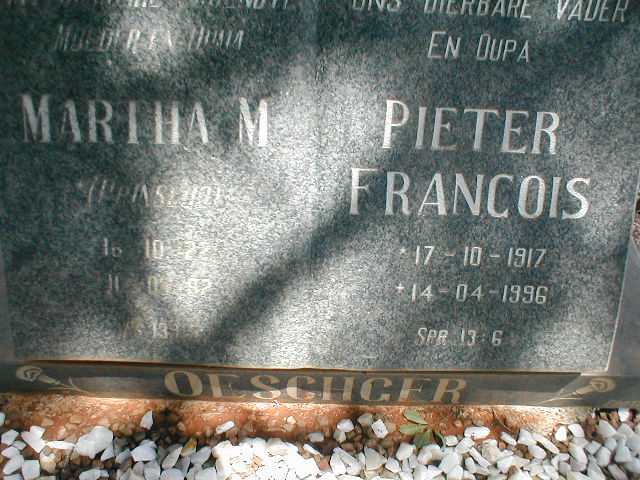 OESCHGER Pieter Francois 1917-1996 &amp; Martha M. geb. PRINSLOO 1922-1992 ???