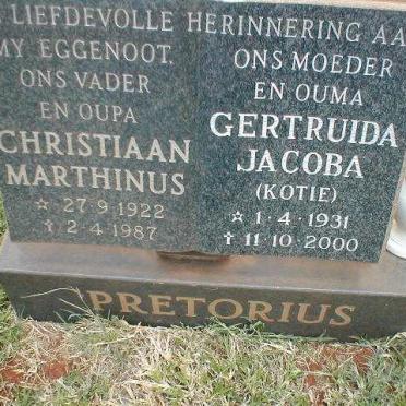 PRETORIUS Christiaan Marthinus 1922-1987 &amp; Gertruida Jacoba 1931-2000