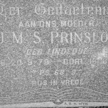 PRINSLOO J.M.S. nee LINDEQUE 1878-1958