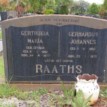 RAATHS Gerhardus Johannes 1882-1977 &amp; Gertruida Maria GEYSER 1892-1977