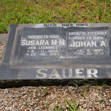 SAUER Johan A. 1897-1972 &amp; Susara M.M. LEGRANGE 1904-1983