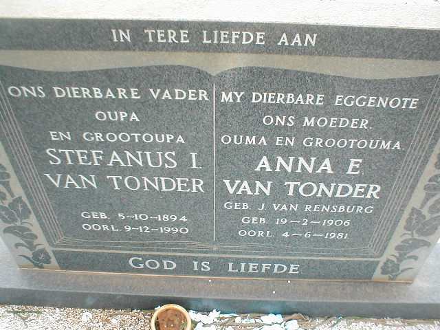 TONDER Stefanus I., van 1894-1990 &amp; Anna E. J.VAN RENSBURG 1906-1981