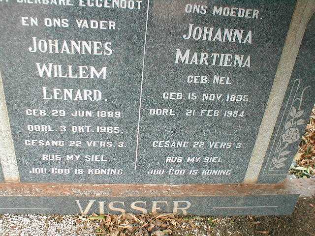 VISSER Johannes Willem Lenard 1889-1965 &amp; Johanna Martiena NEL 1895-1984