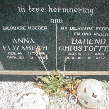 V? Barend Christoffel 1908-1977 &amp; Anna Elizabeth 1916-1986